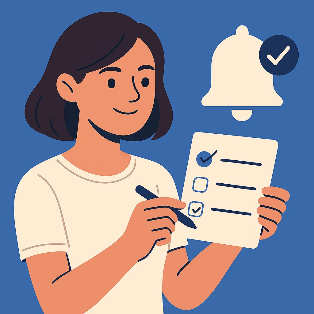 Captura de pantalla de la aplicación Aliva mostrando elegí tus recordatorios